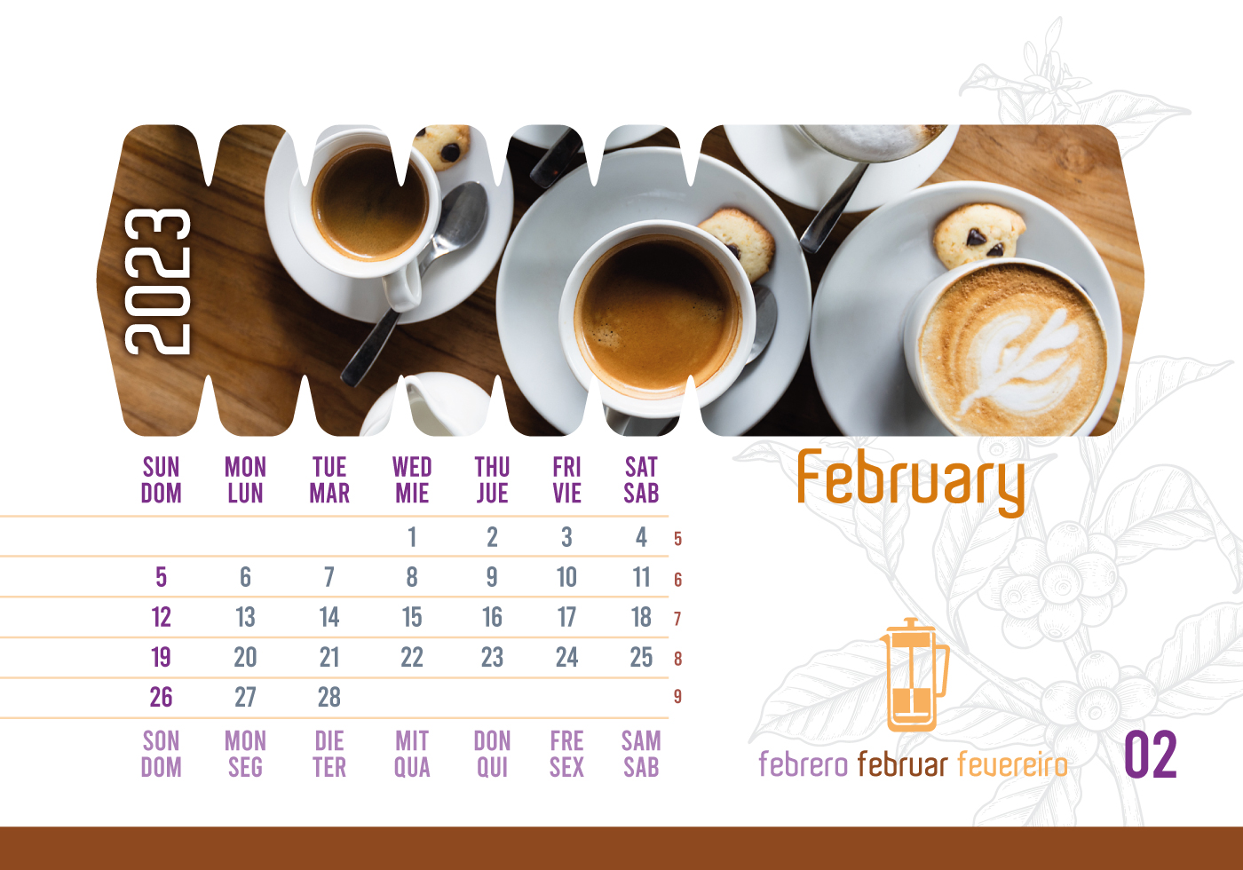 Diseño de calendario mensual