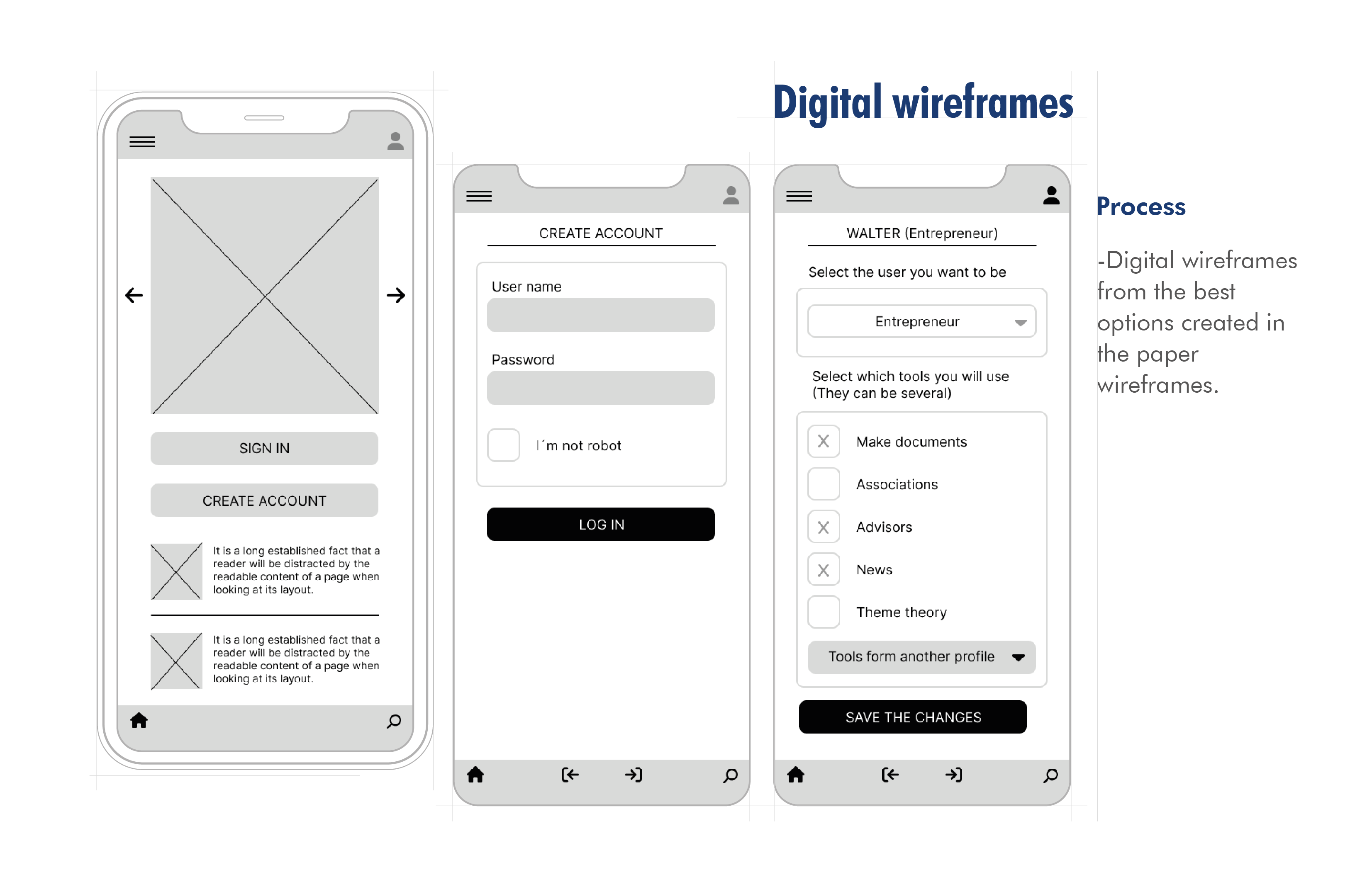 UX app wireframes