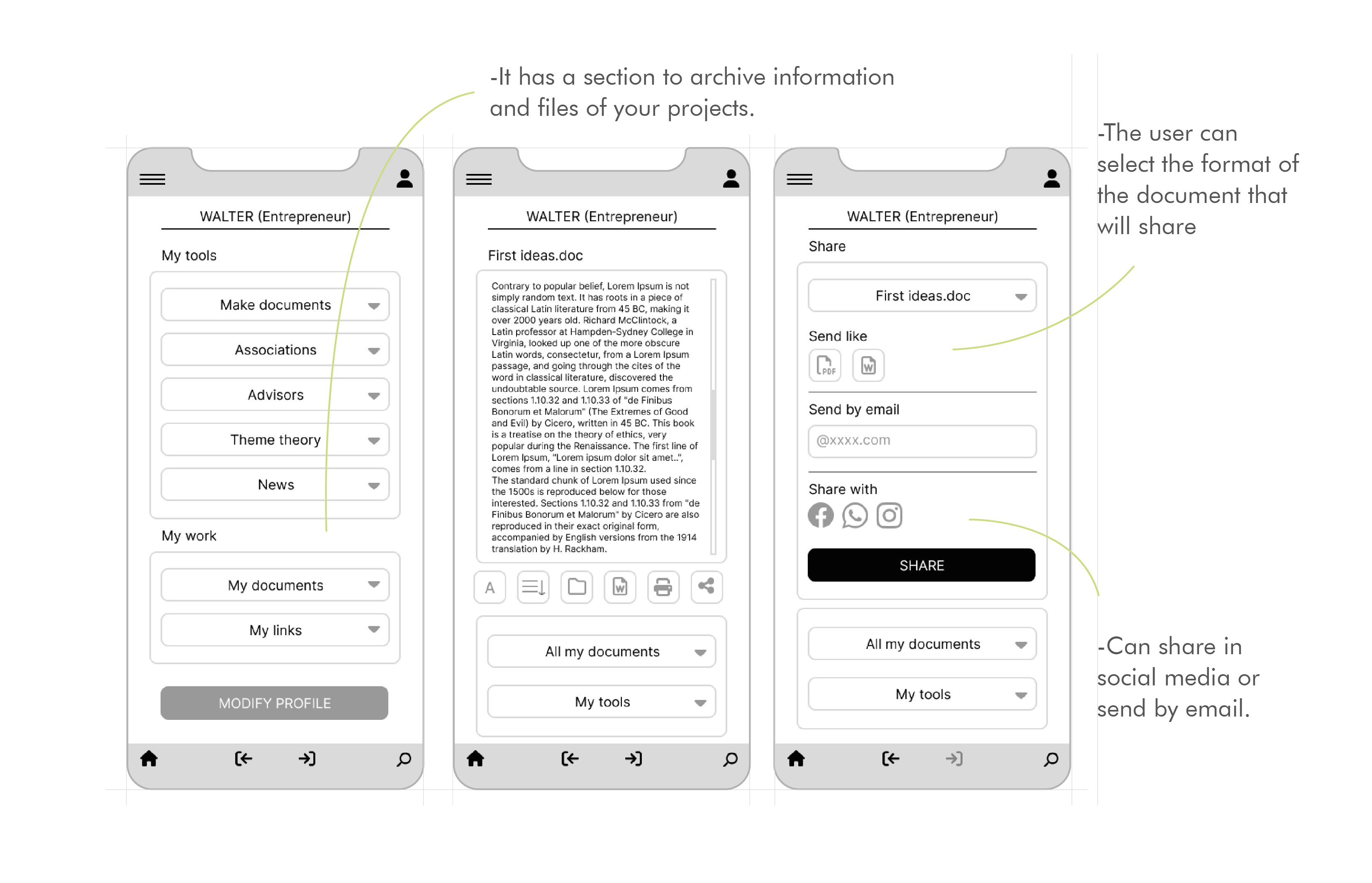 UX app wireframes